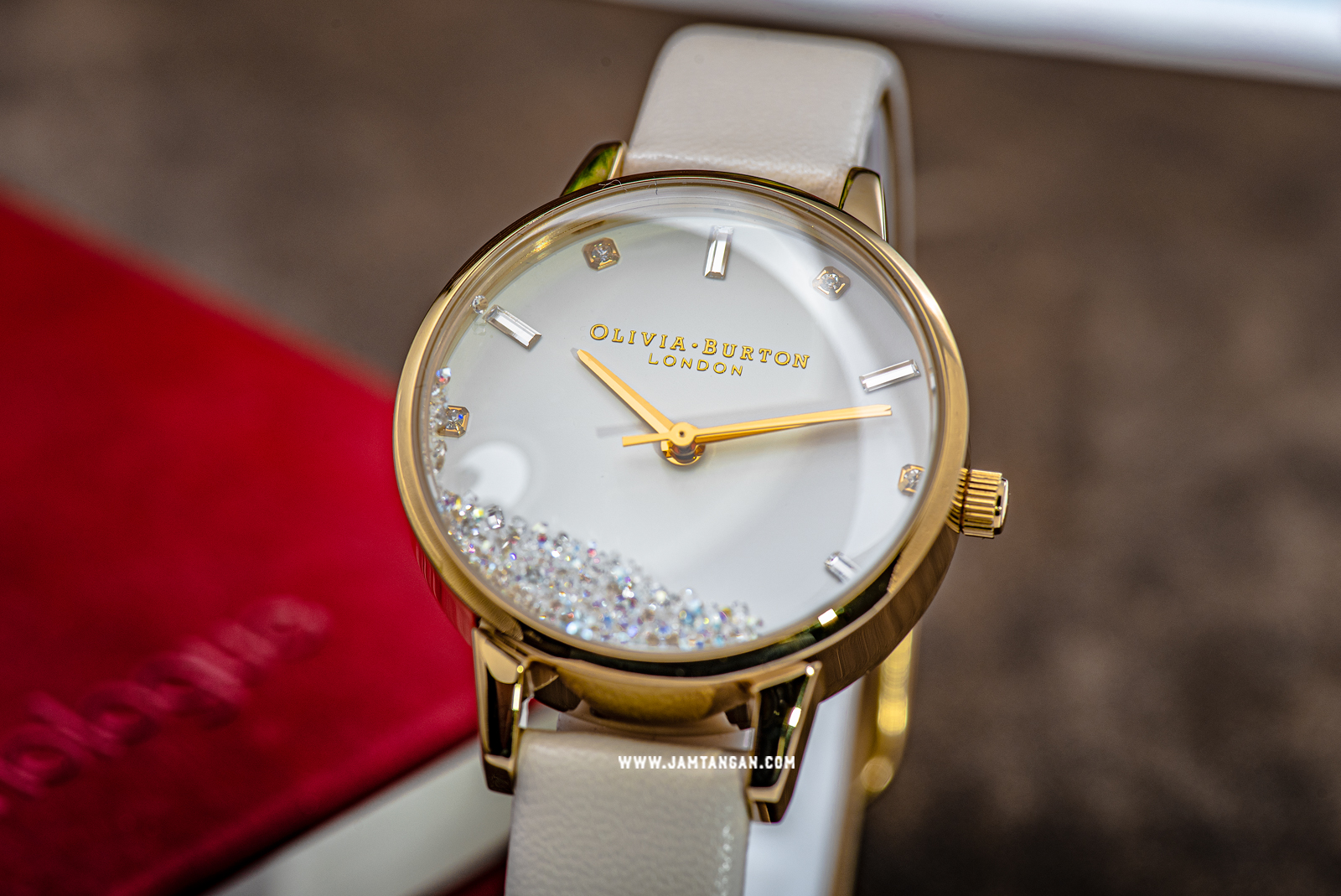 Olivia Burton Wishing Watch OB16SG09 Vegan White Dial Beige Leather Strap Machtwatch